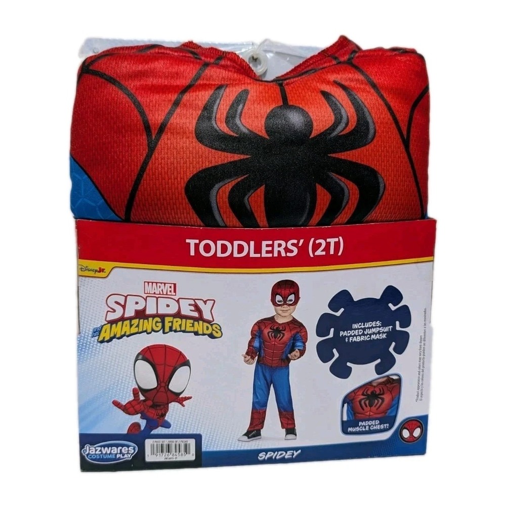 Spiderman Muscle Chest Halloween Costume Jumpsuit Mask Toddler Boys 2T New